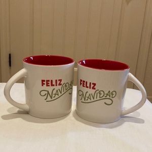 Feliz Navidad Set of 2 Oversized Coffee Tea Mugs Cups White Red and Green  16 Oz